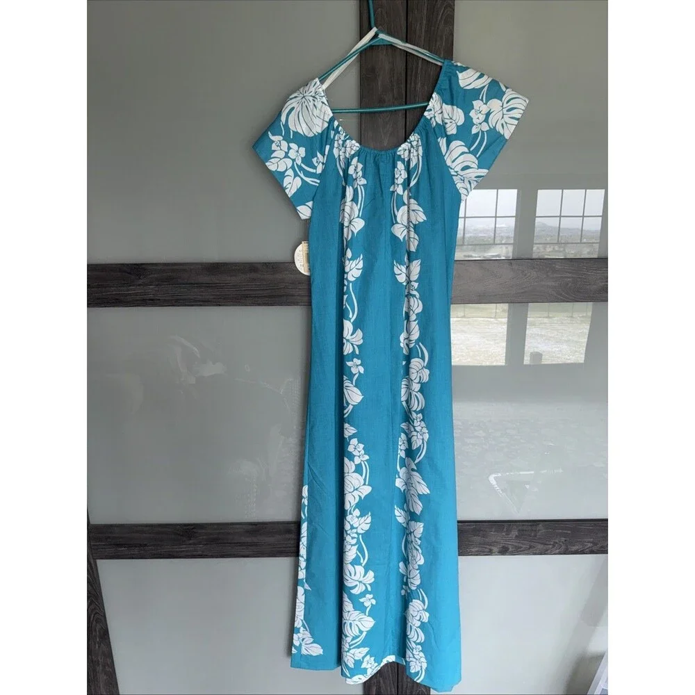 Hilo Hattie Hawaiian Tropical Dress Vintage, Size Medium Blue Long! - Picture 4 of 8